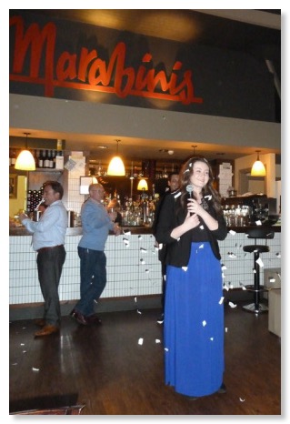 Becky Cowell singing at Marabinis